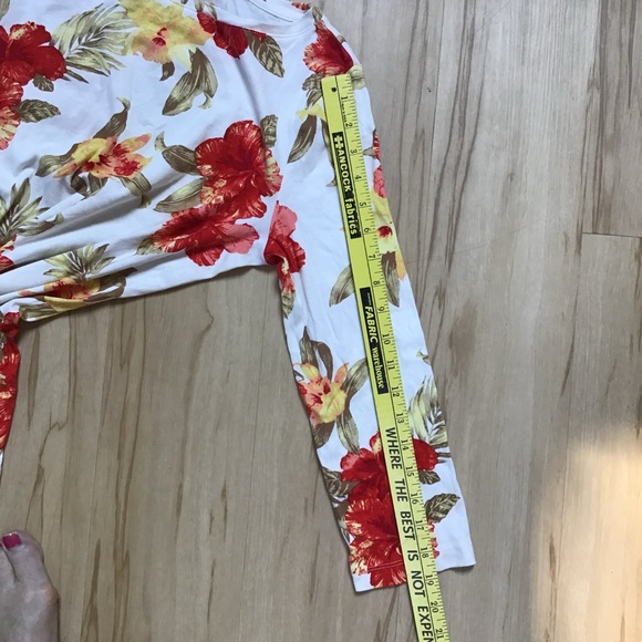 Talbots Tropical Flower Red Orange Yellow Hibiscus 100% Cotton 3/4 Sleeve Shirt - Picture 5 of 11